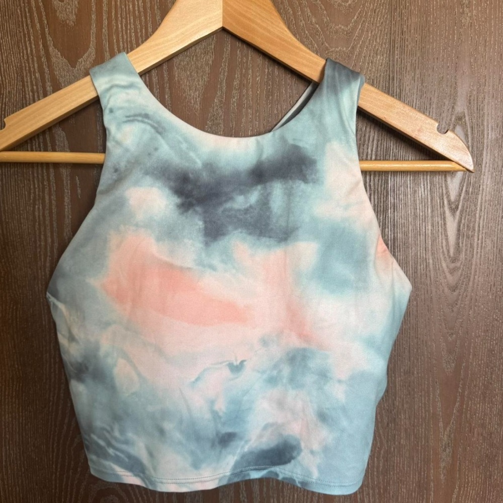 Athleta Pink and Blue Fitted Crop Tank Top